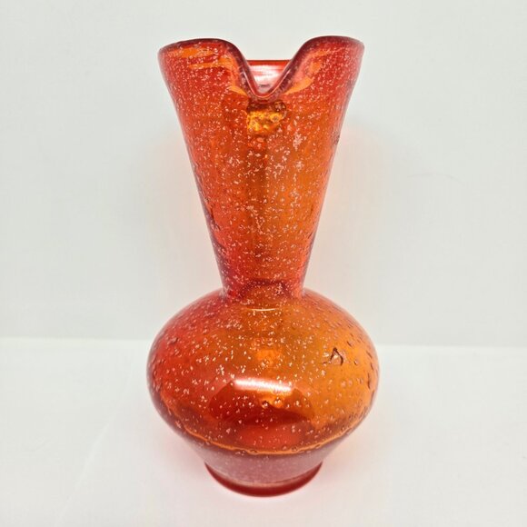 Vintage Orange / Red Glass Pitcher Bud Vase, Clean Handle, Silver Specks, 6" - Picture 3 of 11